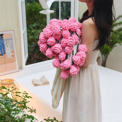 Pink Carnation Rose Crochet Flower Bouquet Blanket