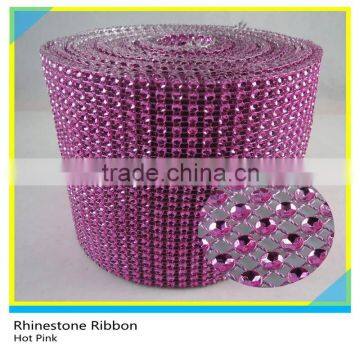 24 Row Rhinestone Trim Sew on Hot Pink Plastic Mesh 10 Yards Roll