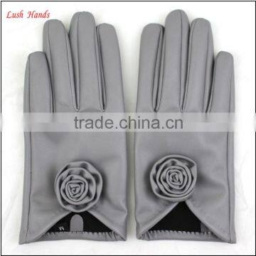 ladies wholesale cheap PU leather hand gloves grey with roses