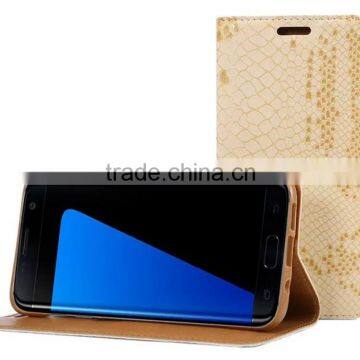 Premium PU Leather Snake Skin Pattern Card Pockets Case with Magnetic Flip Stand for Samsung S7 Edge, 5.5 inch