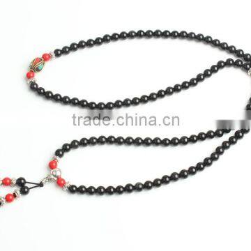 8mm Black Obsidian and Cinnabar 108 Mala Beads Buddhist Prayer Beads photo-4