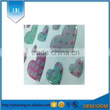 High quality custom design cute heart shape crystal plastic domed epoxy sticker