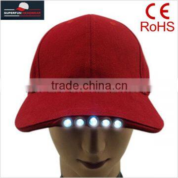 100% Cotton 6 Panels Red Cap With Built-in LED Light photo-3