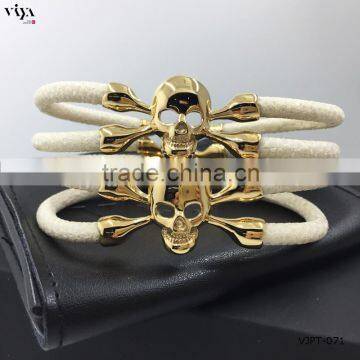 2016 Hot sales Luxury stingray leather man Skull bracelet with high quality