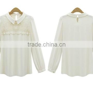 Ladies spring new design chiffon with lace nice blouses