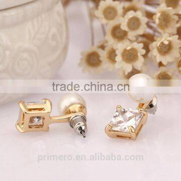 Gorgeous Design Pearl Top Quality Cubic Zirconia Bridal Dangle No Hole Earring photo-3