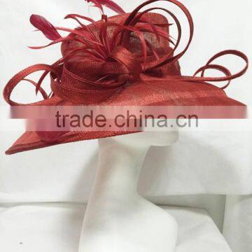 High quality red woman church hat sinamay hat factory wholesale