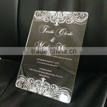 Acrylic silk screen white font wedding invitation cards with silk boxes