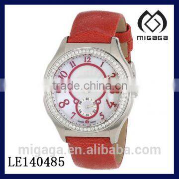 three hands two dials in one watch crystal red leather fashion watch