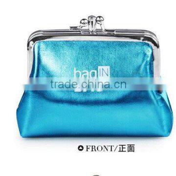 Waterproof metallic PU blue metal purse frame, coin purses