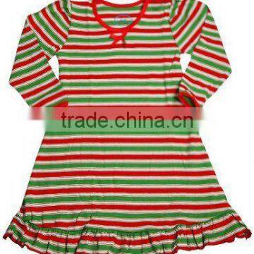 Hot Sale children infant christmas dress with color red and green stripe