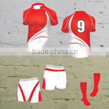 100% Polyester Red White Sublimated Rugby Kit