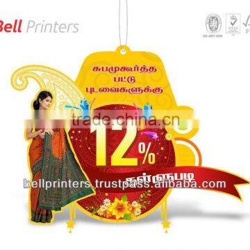 Marketing danglers with die cut front and back printing from India