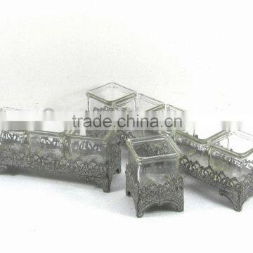 rectangle engraved metal candle holder