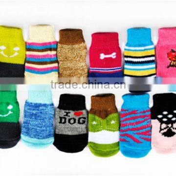 100% Cotton pet doggie socks / dog footwear with slip-resistant rubber back