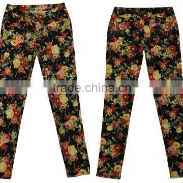 New adults women strech floral printing skinny pants ladies soft strech long pants manufacturer