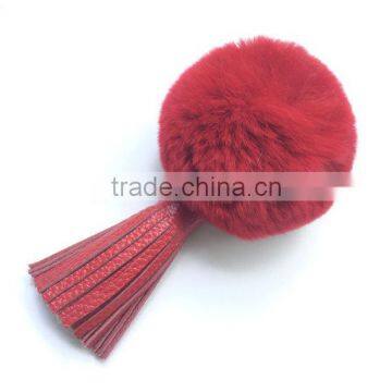 Red Rabbit Fur bag charm pendant with real leather tassel                        
                                                                                Supplier's Choice