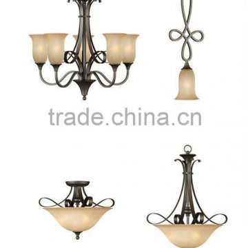 2015 Antique black metal frosted glass shade chandelier lamp