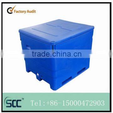 Multiple stacking 1000litre PE container for for transporting fish ( PU insulation )