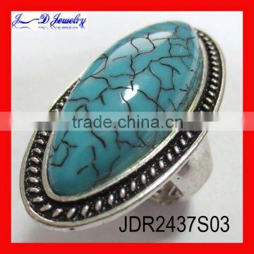 Flat back crack turquoise acrylic bead ring