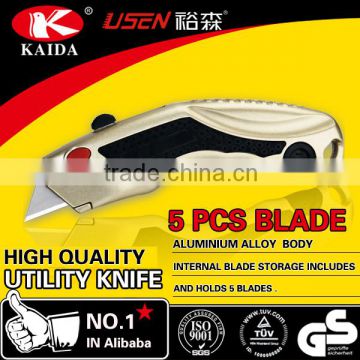 Tool cutter Trapezoid blade Aluminium Alloy Utility Cutter Knife With 5 PCS Spare Blades