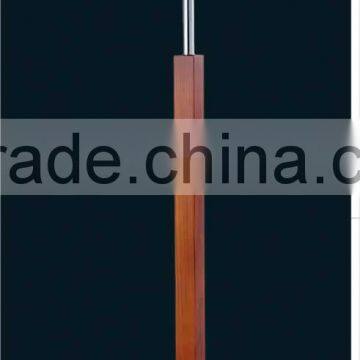 red natural wood floor lamp with white tapered fabric shade