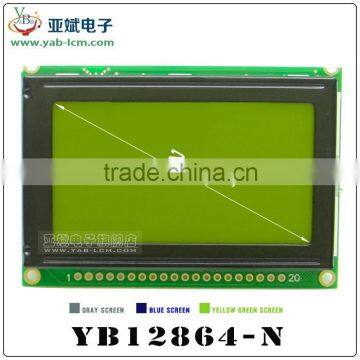 Parallel graphic lcd 128x64, STN positive graphical lcd display,5v,yellow-green led backlight.