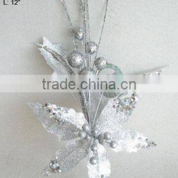 2014 Artificial Christmas Flowers 12" Artificial Plastic Poinsettia Pick