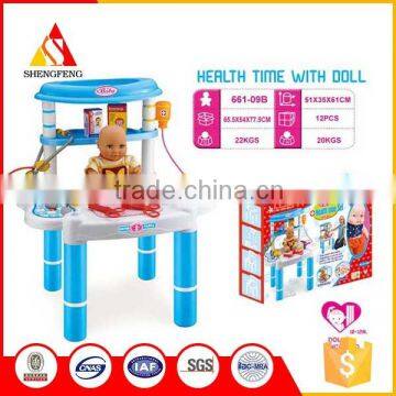 Plastic pretend play baby toy doctor kit with doll