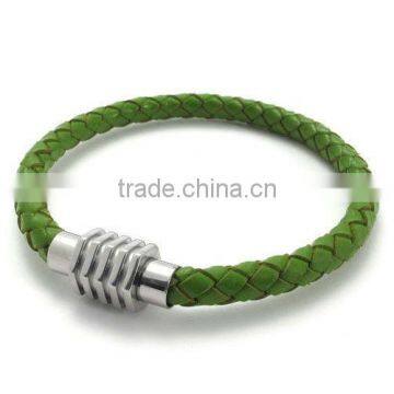 Green Leather Bracelet With Magnetic Clasp Fashion Braided Bracelets For Men