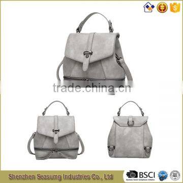 Hot Selling Women Waxed PU Leather Three Way Bag