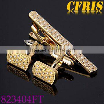 Custom men's golden diamond cufflink and tie clips