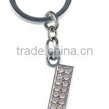 Rectangle Shape Metal Cheap Keychains with Diamond on