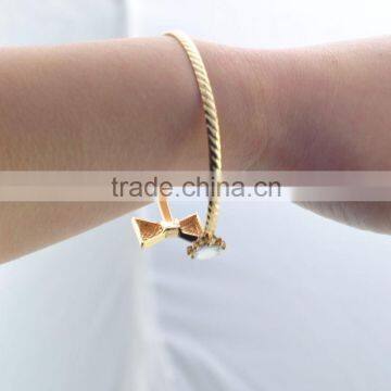 High Quality Environmental Copper Cuff Bangle Gold Plated Bowknot&Flower Women Bracelet photo-4
