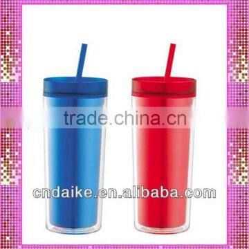 16oz Double wall plastic PP coffee cup with straw