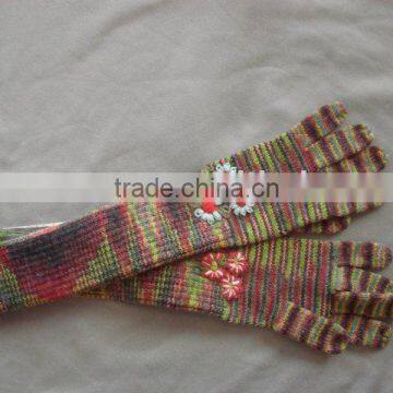 TYG002 Ladies Fashion 75%Acrylic8%Polyamide17%Wool/Multi Colour/ Long Gloves With Flowers By Hand/2014 Winter