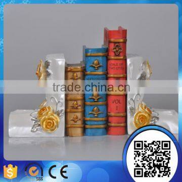 Wholesale resin study decoration gold rose white bookends,flower bookends