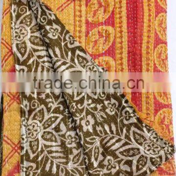 Embroidered patchwork quilts Indian vintage sari floral prints quilts bedspreads