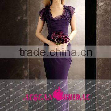 MW125 New Arrival Cap Sleeves Ruffle Purple Eggplant 2013 Chiffon Light Bridesmaid Dresses