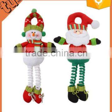 Plush Snowman / Santa With Spring Legs Door Knob Hanger Christmas Decoration New