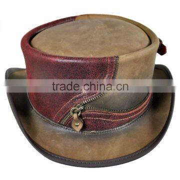 ZIPPER GOTHIC STYLE TOP GENUINE LEATHER HAT