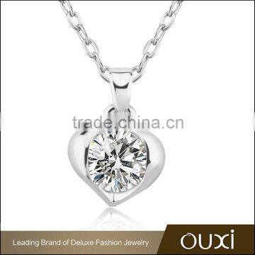 OUXI rhodium plated heart cz diamond necklace designs 11212-1