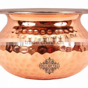 IndianArtVilla Steel Copper Serving Punjabi Handi Serving Bowl 600 ML - Serving Dishes Curry Briyani Home Hotel Restaurant