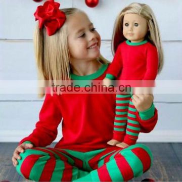 2015 hot sale in-stock item red and green strip christmas pajamas kids winter