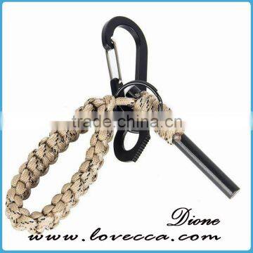 Handmade Outdoor Carabiner Paracord Keychain With Thick Firebar