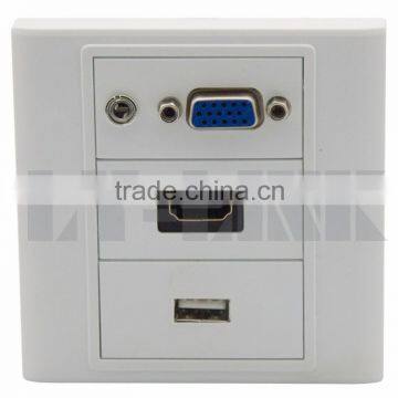 VGA, 3.5mm audio, HDMI, USB wall face plate with backside female to female connector