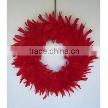 Duck Feather Wreath for wall or center piece - red