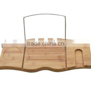 Bamboo Bathtub Rack with Extendable wires Integrated Wineglass Holder bamboo pad phone holder bathroom rack