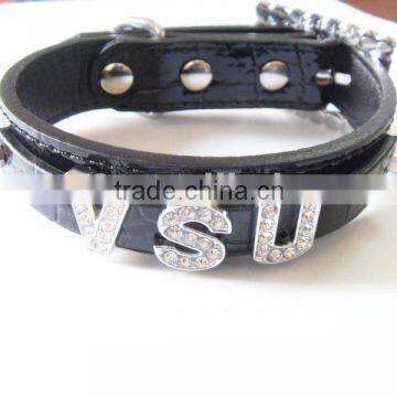 dog leather dog collar,durable dog collar with rhinestone buckle