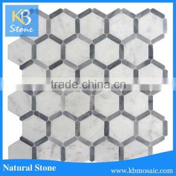 White and grey 2 inch hexagon tile photo mosaic marble